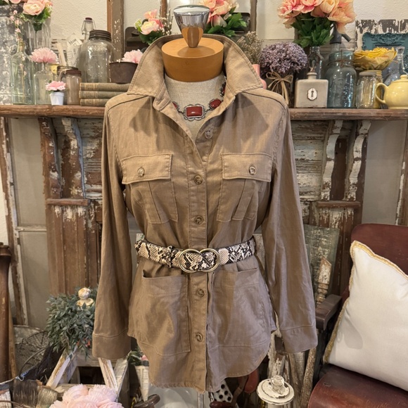 LEVEL 99 ANTHROPOLOGIE EMME SHACKET SHIRT JACKET | UTILITY SAFARI | HERRINGBONE - Picture 7 of 15